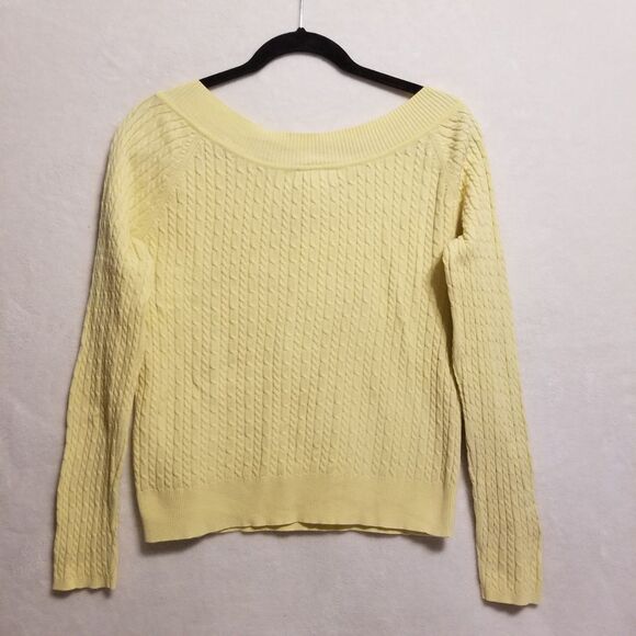 Talbots Small Sweater Cable Knit Butter Yellow V-Neck Cotton Preppy Classic Vtg - Picture 7 of 8